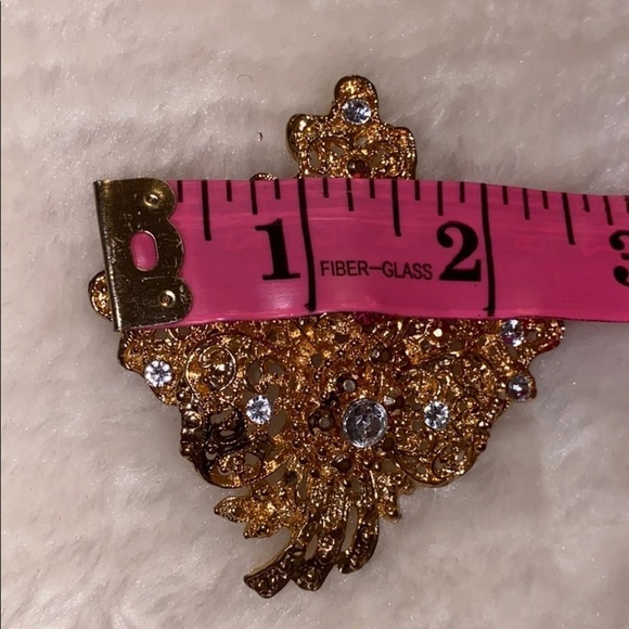 Gold tone faux  diamond costume pin brooch - Picture 7 of 7